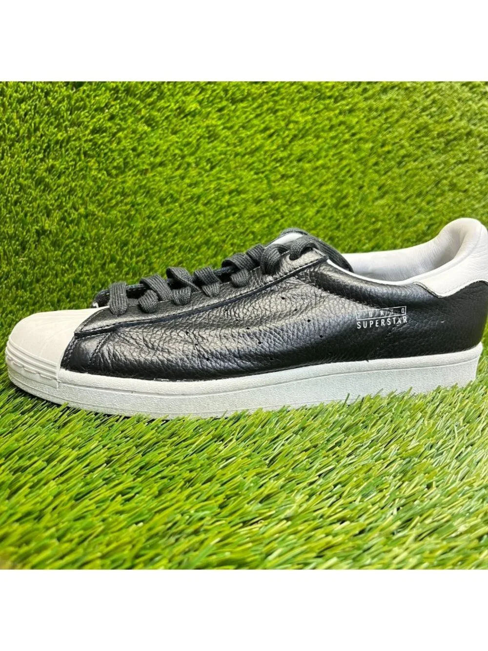 Adidas Superstar Pure Mens Size 9 Black White Athletic Leather Shoes Sneakers